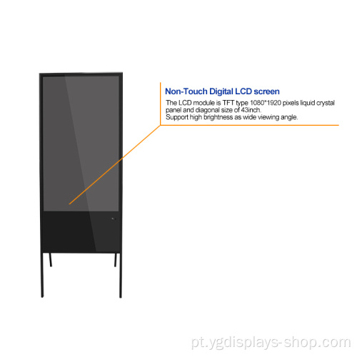 Suporte de chão para sinalização digital com tela LCD de publicidade de 43 polegadas